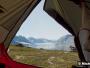 Intérieur d'une tente de trek vers le glacier Karale au Groenland Est